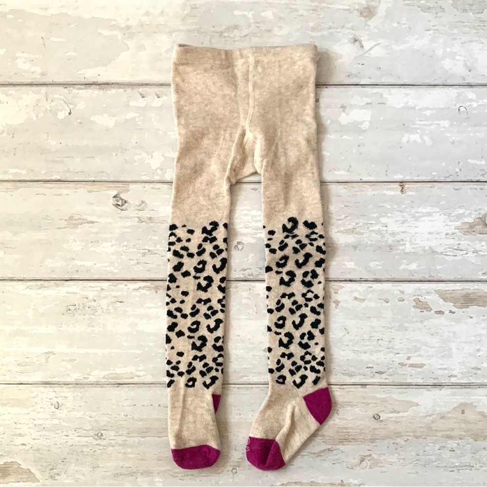 Gymboree 2T 3T Girls Knit Tights Cream Oatmeal Leggings Animal Print Toddler
